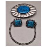 Turquoise ? Belt Buckle and Sweater Clip