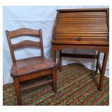 Child-Sized Roll-Top Desk w/Wood Chair