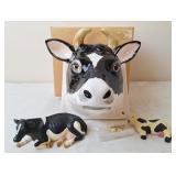 Ceramic Cow Towel Hook, Cow Pin & Figurine