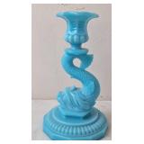 Portieux Vallerysthal Blue Milk Glass Candlestick