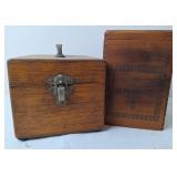 Antique Wood Box w/Handle & Wood Cigar Box
