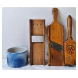 Primitive Corn Cutter, Wood Juicer & Butter Crock