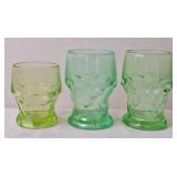 3 Green Uranium Glass Honeycomb Tumblers