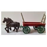 Stanley Cast Iron Horse Drawn Hay Rack Toy Wagon
