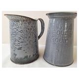 2 Gray Graniteware Farmhouse Style Pitchers