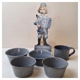 Gray Graniteware Cup & Bowls, Advertising Stand-Up