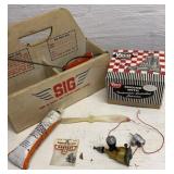 Model airplane engine, empty box