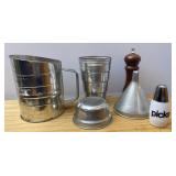 Vtg Measuring, Sifter, Pepper Grinder
