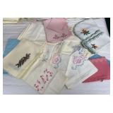 Vtg Embroidered Pillow Cases & Tea Towels