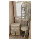 White Wicker Cabinet & Rd Shelves