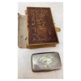 Antique Silver Plate Snuff Box & Leather Bd Bible