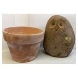 Large Terracotta Planter & Faux Owl Rock