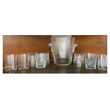 Vtg Glass Ice Bucket & Glasses