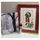 Framed Cross Stitch & Winter Scene