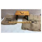 Stool, Burlap sacks, Back Scratcher & Bridge