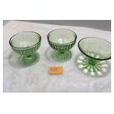 3 Green Depression Glass Dishes