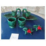 Lefton Hollyberry Candle Holders Egg Cups