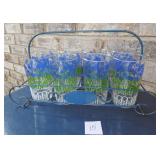 8 Libbey Garden Flower Juice Glasses in Caddy