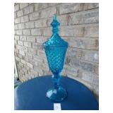 Tiara Indiana Glass Footed Candy Dish Aqua 16"
