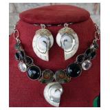 Vtg .925 Spiral Shiva Shell Necklace/Earring Set