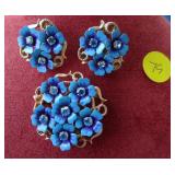 Avon Blue Forget Me Not Brooch & Clip ons