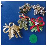 Vtg Christmas Brooches ART, LC others unsigned