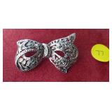 Sterling Faux Marcasite Bow Brooch (.925)  11.6g