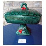 Lefton Hollyberry Square Pedestal Candy Dish