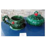 Lefton Hollyberry Candy Dish & Candle Holders