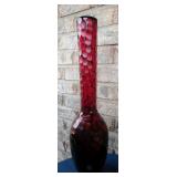 MCM 19" Red Thumbprint Blown Glass Vase