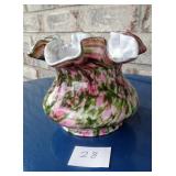 Fenton Vasa Murrhina Rose Green Vase Damage