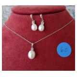 Pearl Necklace w/Matching Earrings .925