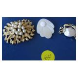 Vintage Brooch lot Faux Pearl MOP Crab