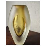 Amber Core Frosted Glass Sculptural Art 10.5"