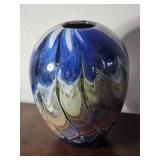 10.5" Blown Glass Vase Blue Green Amber Tones