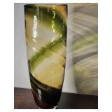 Blown Glass Green & Amber Vase 15.5"