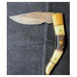 Trophy Stag Damascus Folding Blade Knife