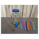 Mason Jar Drink Dispenser and Straws