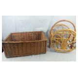 Wicker Basket & Bamboo Magazine Rack
