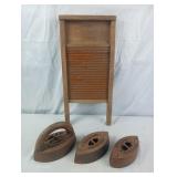 Antique Wash Board & Irons