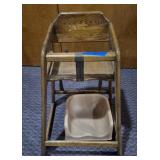 Vintage Wooden High Chair & Plastic Booster Seat