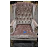 Vintage Mauve Button-tufted Wingback Armchair
