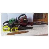 2 Chain Saws, Poulan Pro Blower & Hedge Trimmer