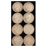 (8) Barber Silver Quarters