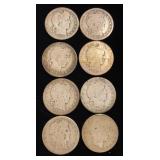 (8) Barber Silver Quarters