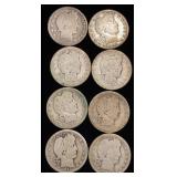 (8) Barber Silver Quarters