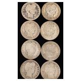 (8) Barber Silver Quarters