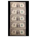 (5) Crisp Consecutive $1 Bills 1969 A