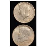 (2) 1964-D Kennedy Half Dollar coins