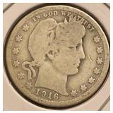 1916-D Barber Silver Quarter